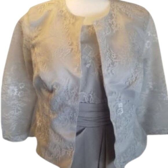 Lovejoy Formal Light Gray Dress W/Jacket, Lace, Custom Made=4 See Measurements - Picture 2 of 6